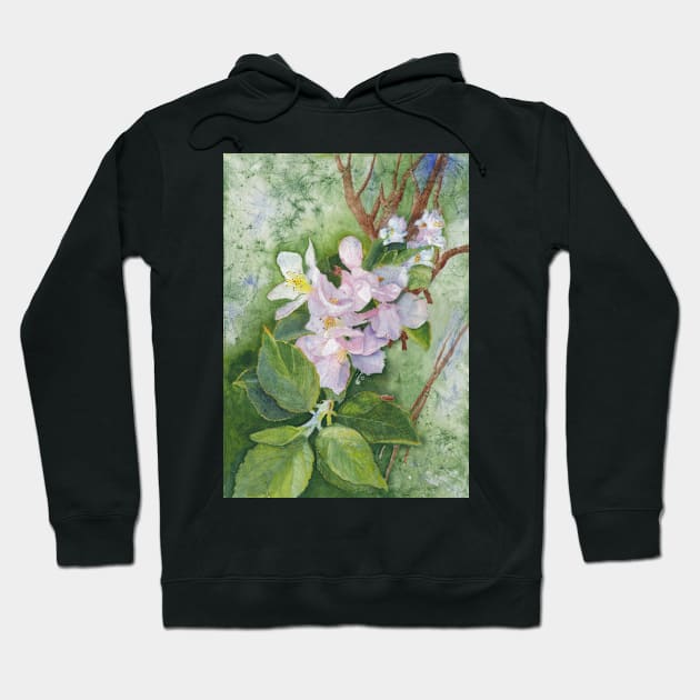 Apple Blossoms, watercolor on Masa Hoodie by ConniSchaf